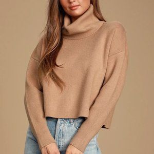 Let's Cuddle Tan Cowl Neck Sweater